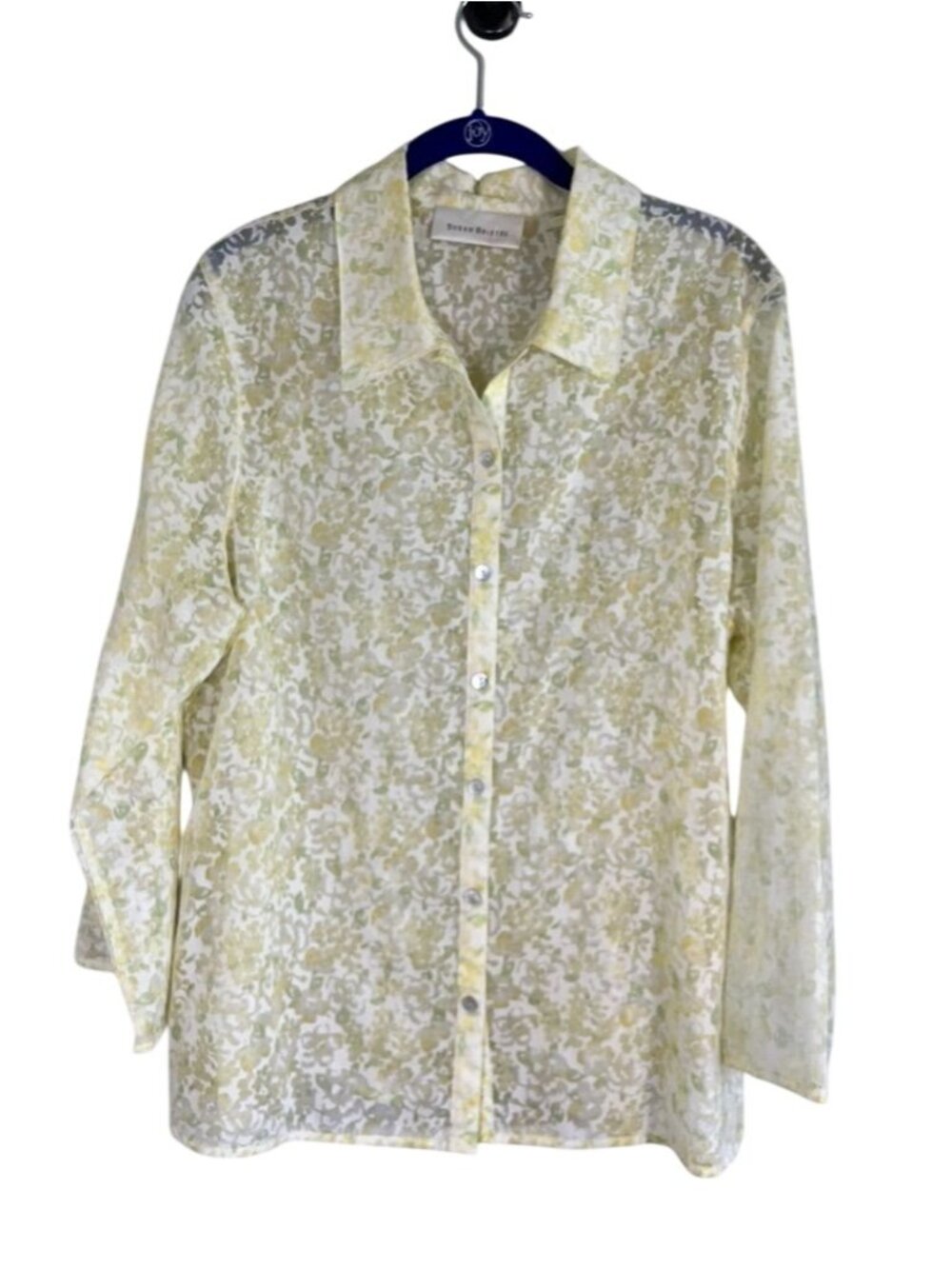 Colorful Floral Sheer Shirt XL Yellow Resort Preppy Boho Indie Festival Classic